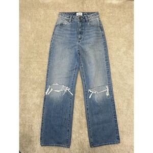Rollas Heidi Jeans Womens 25 Blue High Rise Loose Straight Distressed